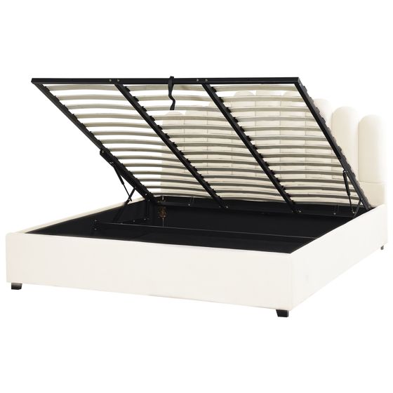 Seng med opbevaring VINCENNES Velour Cremehvid 180 x 200 cm