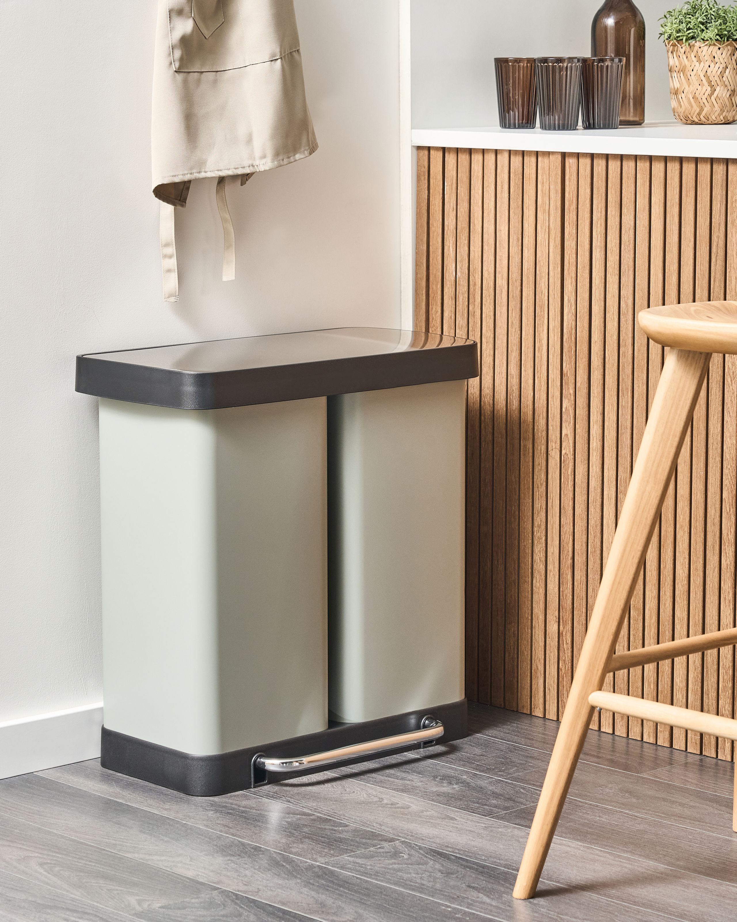 Dobbelt affaldsbeholder med pedal 60 L ECOSORT Metal Lysegrøn