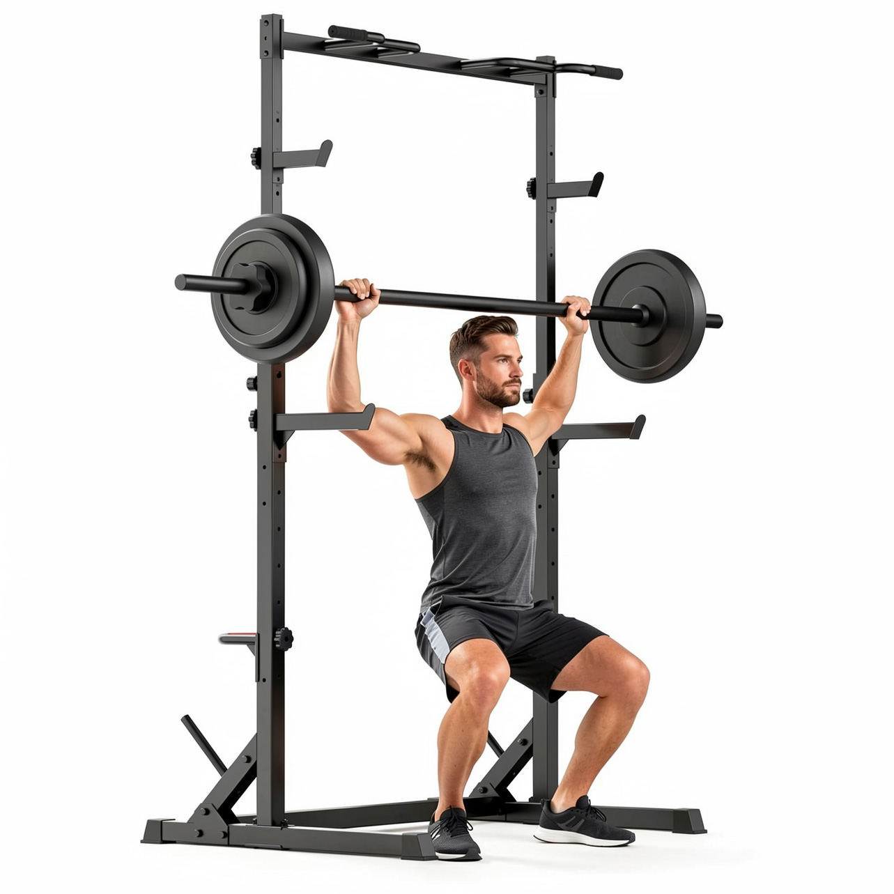 Squat stativ TZ3001 med pull up bar justerbar højde 300 kg stålramme til hjemmegym