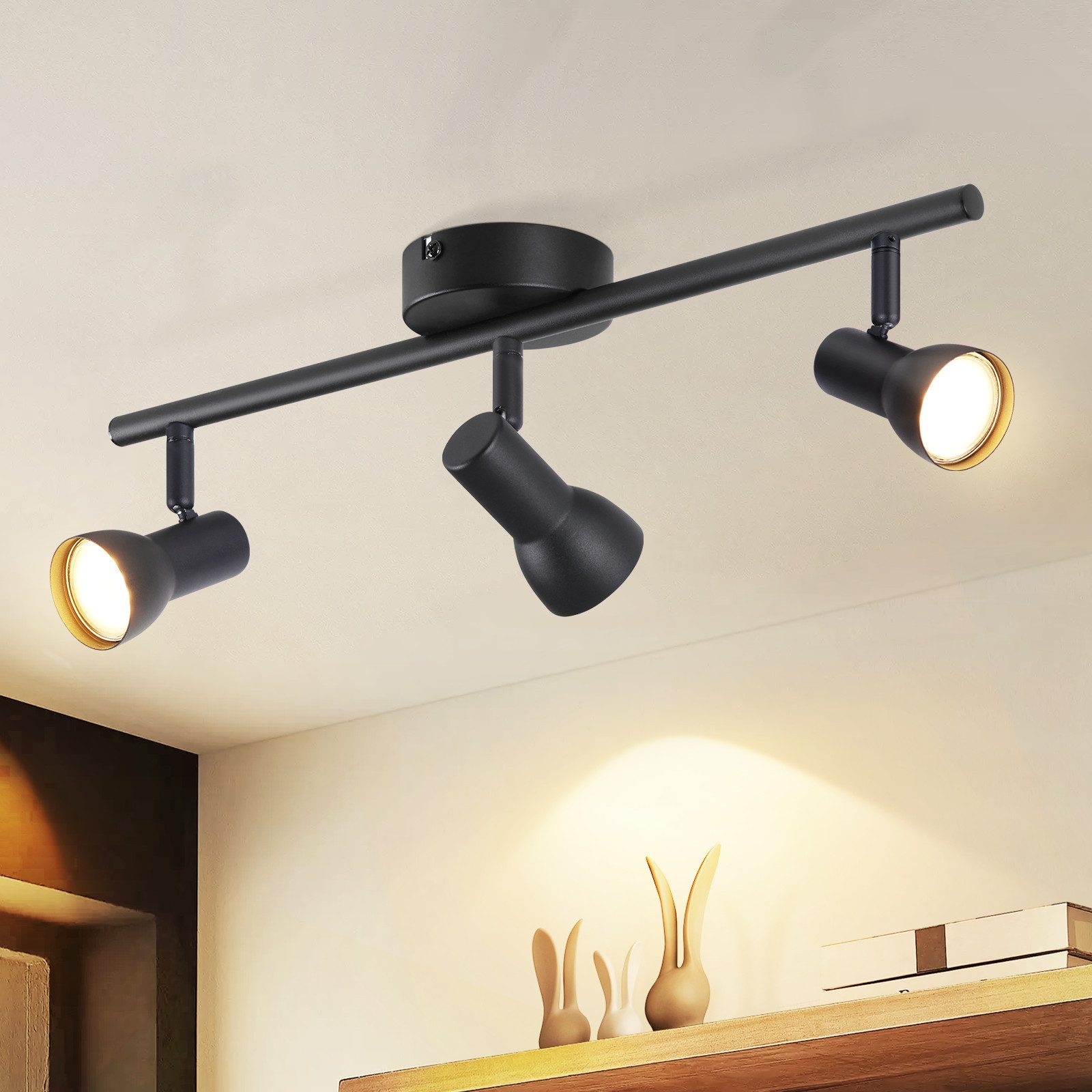 NETTLIFE loftlampe med 3 lyskilder, moderne design, sort, metal, GU10-fatning