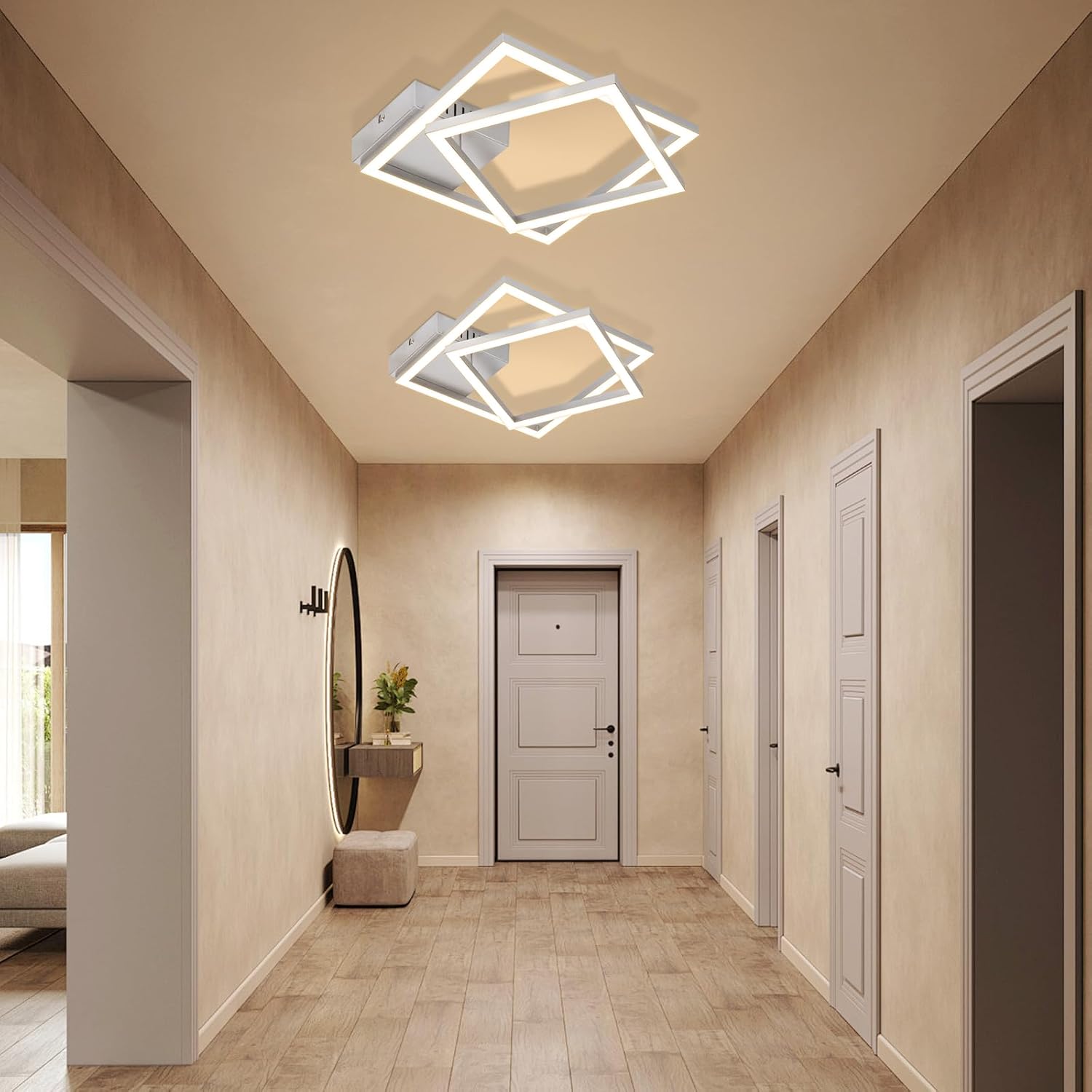 NETTLIFE LED loftlampe til køkkenet - 20 W køkkenlampe, varm hvid 3000 K, sølvfarvet drejelig soveværelseslampe, moderne design