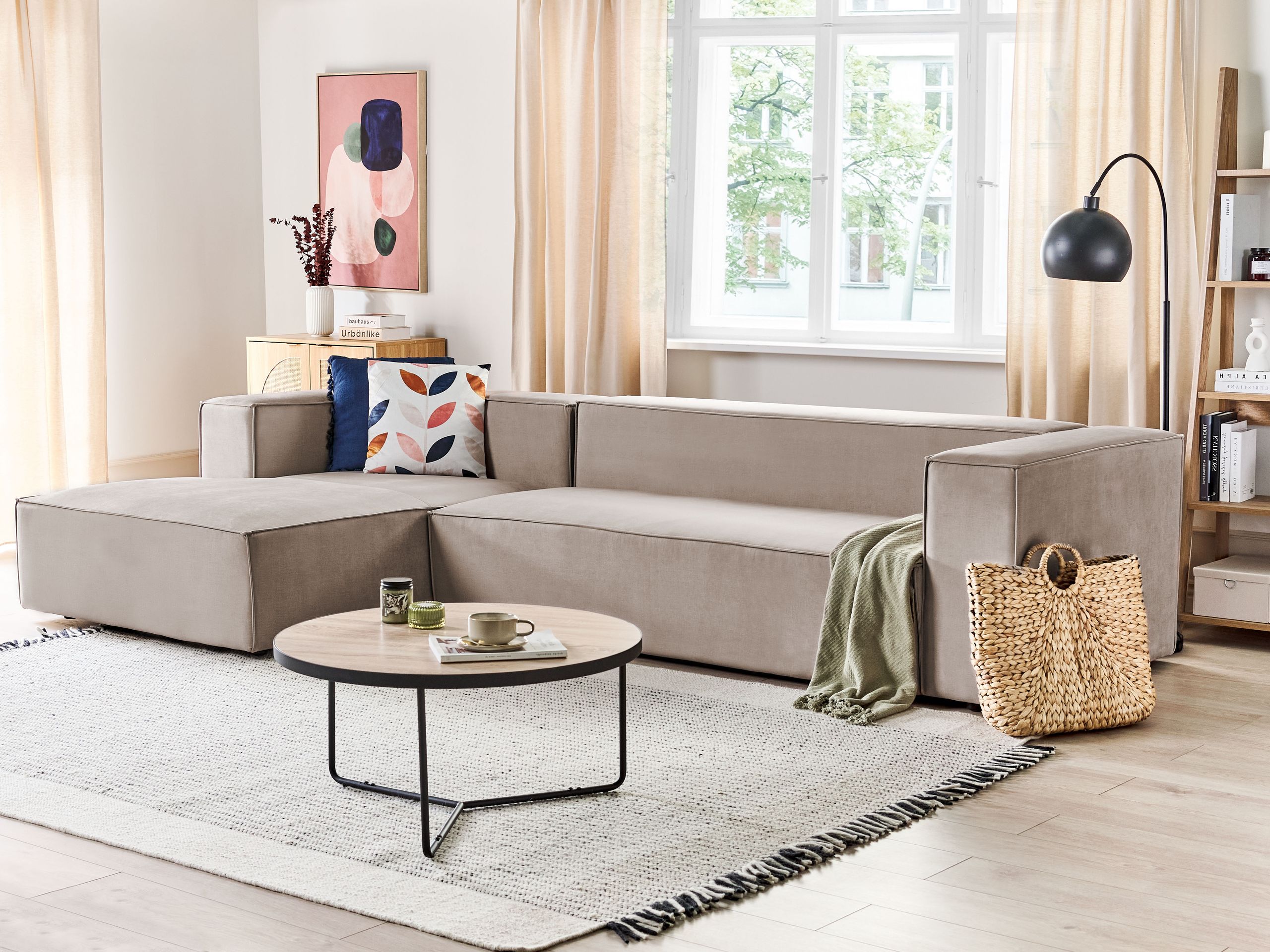 Hjørnesofa 3 personers VERNON Velour Beige Højrevendt