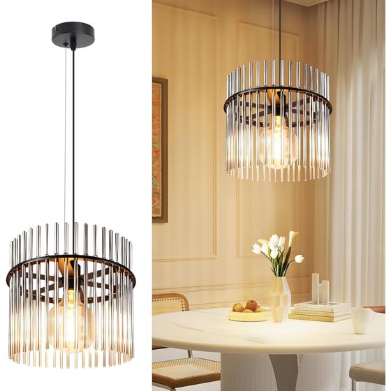 NETTLIFE Retro Sort Hængelampe, Glaspendellampe med E27-fatning, 1 Lyskilde, 30 cm, Til Spisebord, Til Køkken (uden Pære)