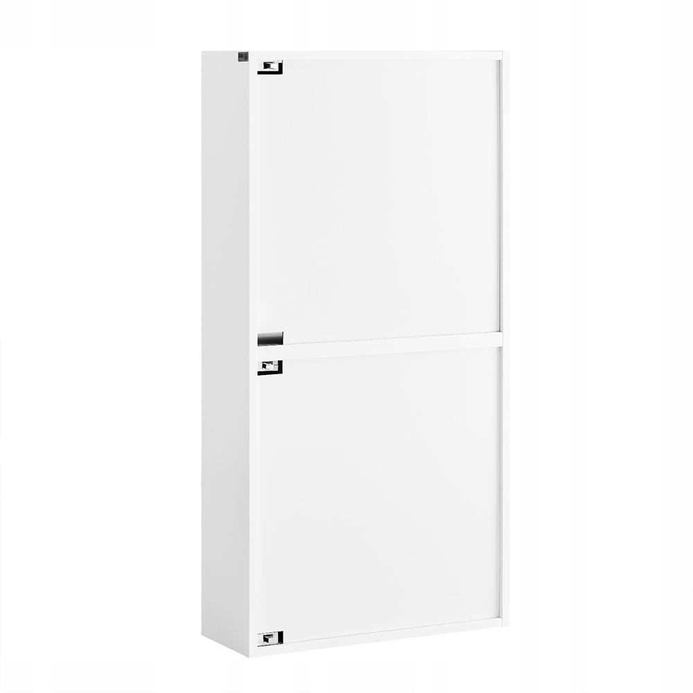 SoBuy FSR204-W Pladsbesparende, slankt skoskab til entré og gang med 2 hængslede døre, lodret/vandret montering, moderne hvidt træskab til små korridorer, 50x19x100cm