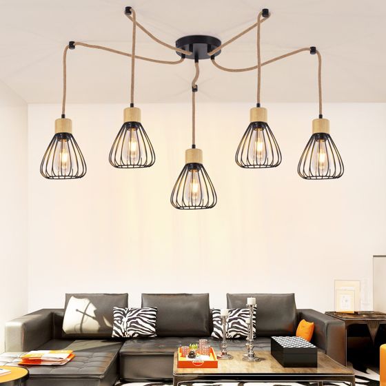 NETTLIFE pendellampe spisebord pendellampe stue vintage sort spisestue pendellampe 5 flammer retro E27