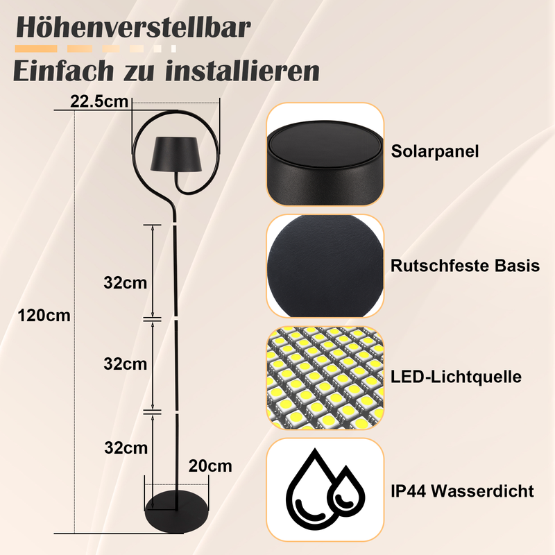 NETTLIFE LED-gulvlampe til stuen, dæmpbar 120 cm: Genopladeligt USB-C-batteri, trådløs gulvlampe, højdejusterbar