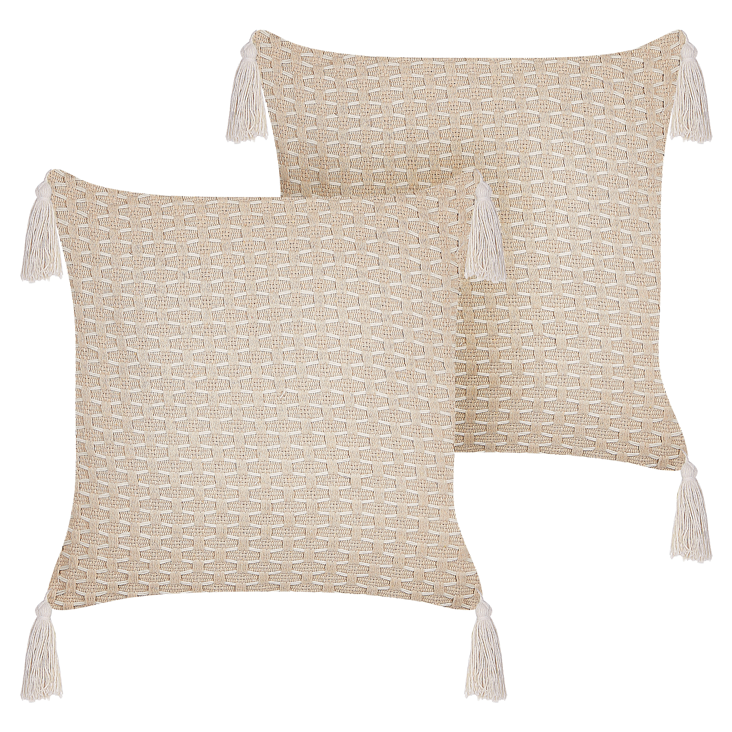 Sæt af 2 pyntepuder HAKONE 42 x 42 cm Lys Beige Geometrisk mønster