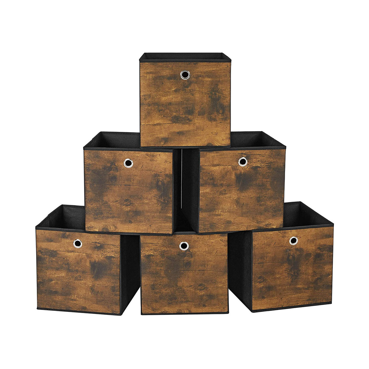 SONGMICS opbevaringskasser, 6-pak, 30 × 30 × 30 cm, sammenklappelig, rustikbrun/sort, RFB102B01