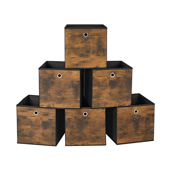 Songmics opbevaringskasser, 6-pak, 30 × 30 × 30 cm, sammenklappelig, rustikbrun/sort, RFB102B01