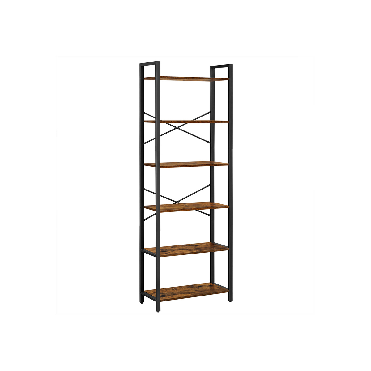VASAGLE bogreol, 6 niveauer, 66 × 30 × 186 cm, rustikbrun/sort, LLS062B01