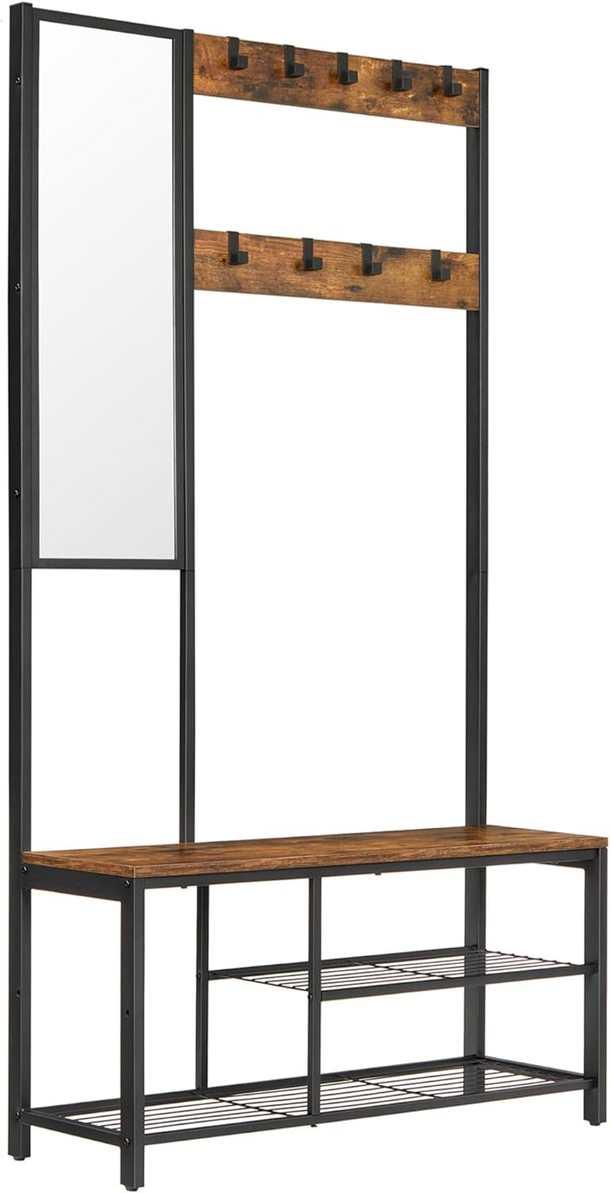VASAGLE knagerække, 36 × 98 × 185 cm, rustikbrun/sort, HSR050B01V1