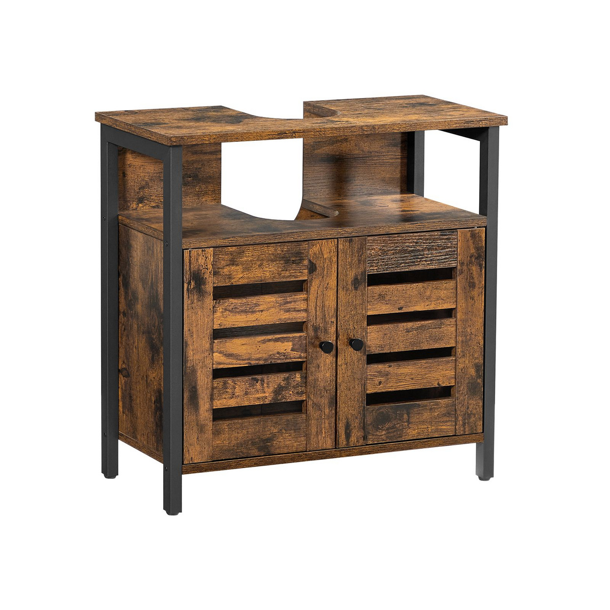 Vasagle vaskeskab, 60 × 30 × 60 cm, justerbar hylde, rustikbrun/sort, BBC901B01