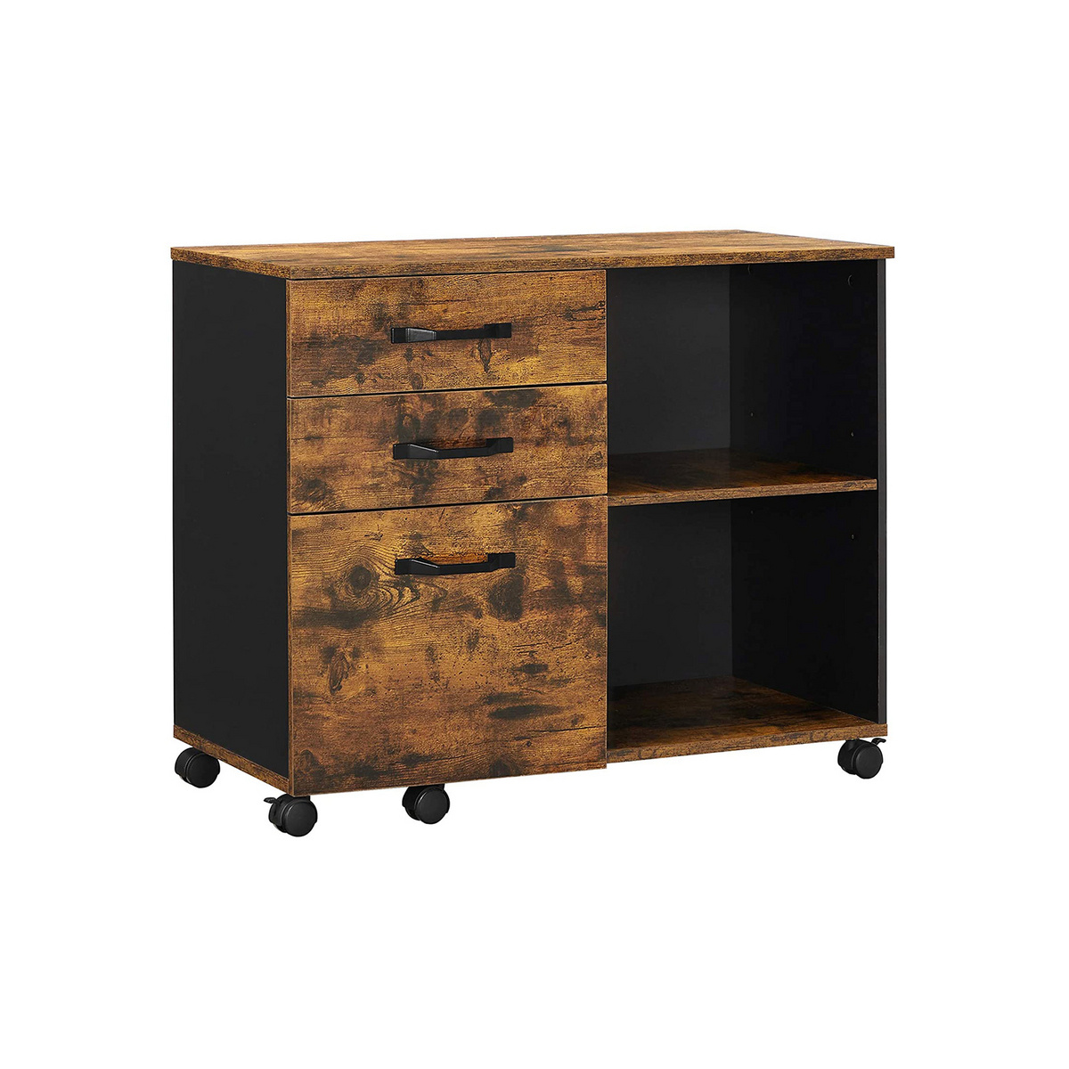 Vasagle arkivskab, 3 skuffer, rustikbrun/sort, OFC041B01