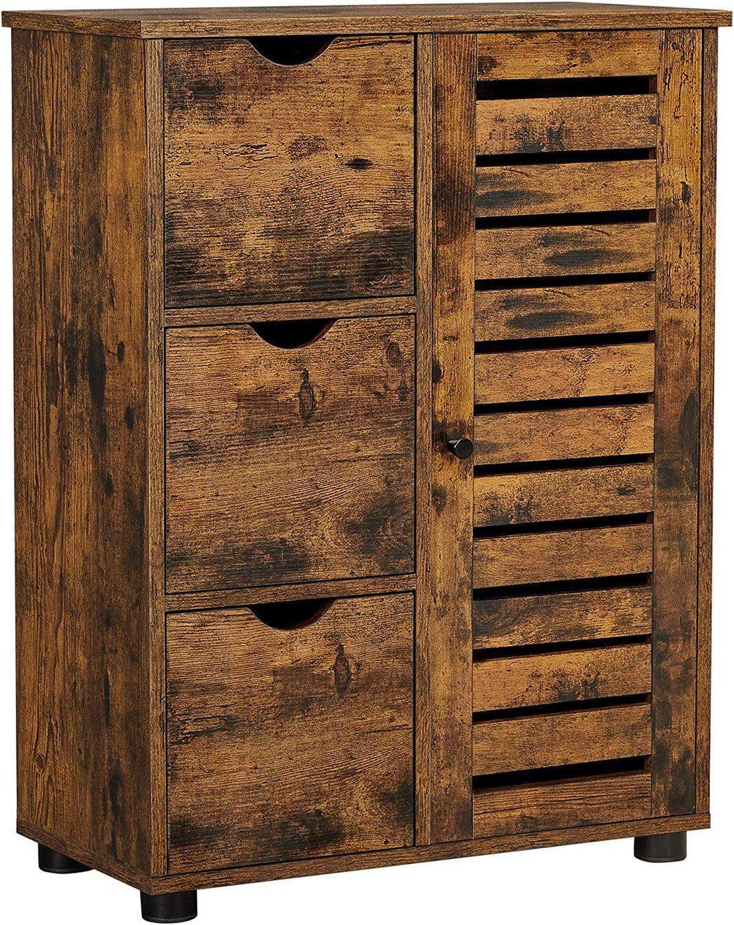 Vasagle badeværelsesskab, 3 skuffer, justerbar hylde, rustikbrun, BBK143X01V1