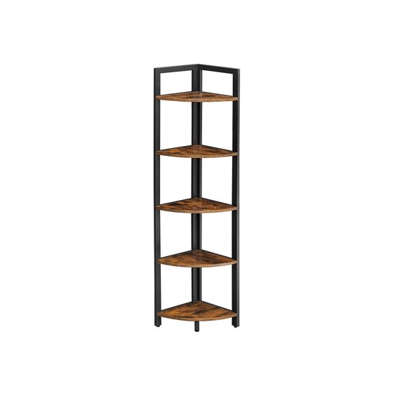 Vasagle hjørnehylde, 5 niveauer, 30 × 30 × 150 cm, rustikbrun/sort, LLS803B01