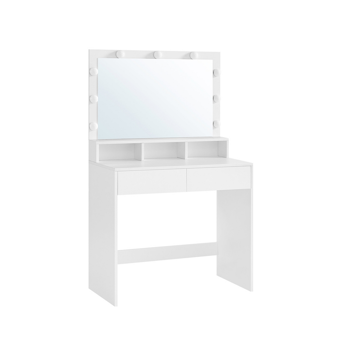 Vasagle sminkebord, 9 skuffer, justerbar, med LED-belysning, hvid, RDT120T10