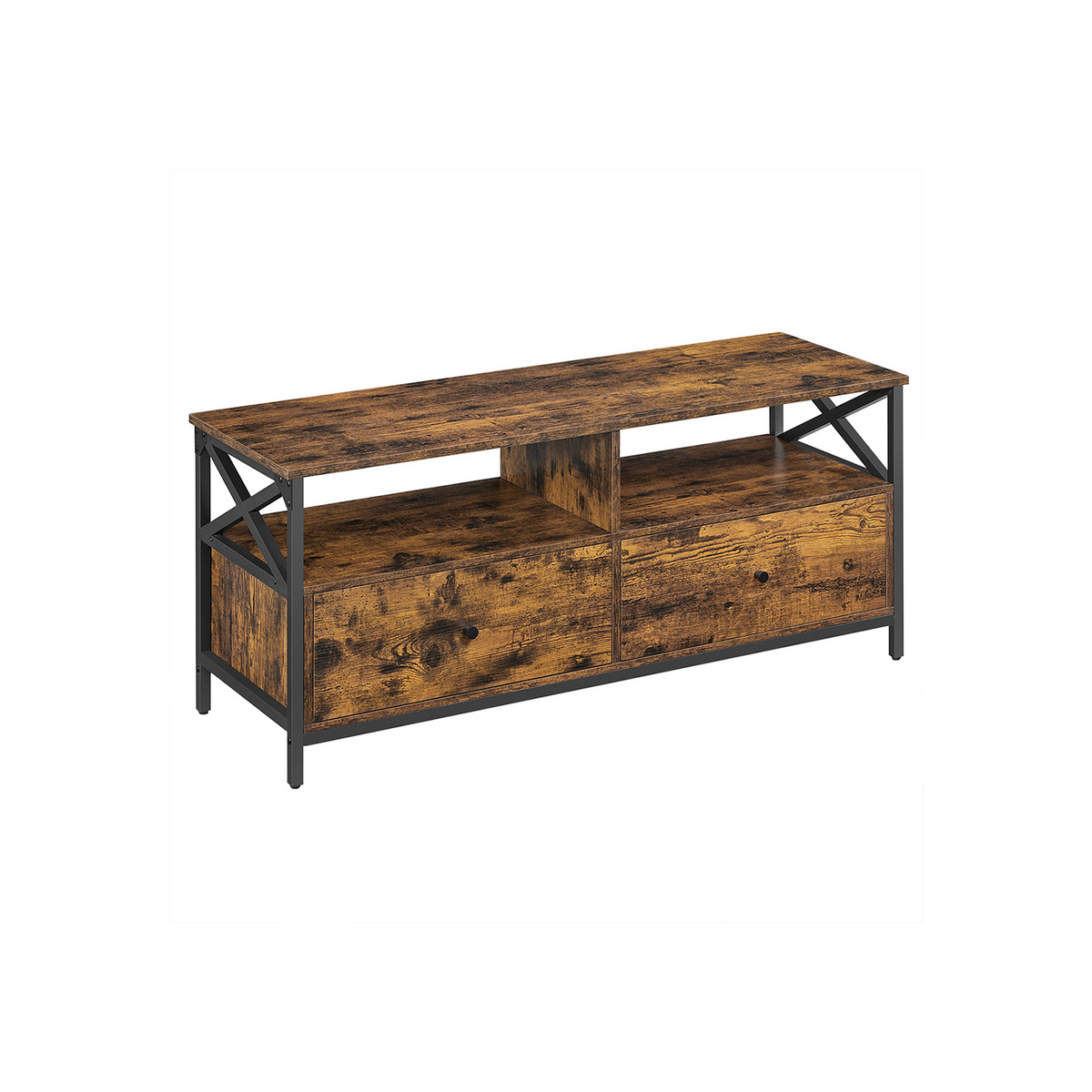 Vasagle TV-bord, 2 skuffer, 120 × 40 × 50 cm, rustikbrun/sort, LTV300B01