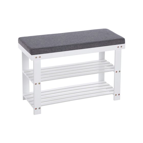 Songmics skobænk, 2 niveauer, 71 × 29 × 49 cm, hvid/grå, LBS604W01
