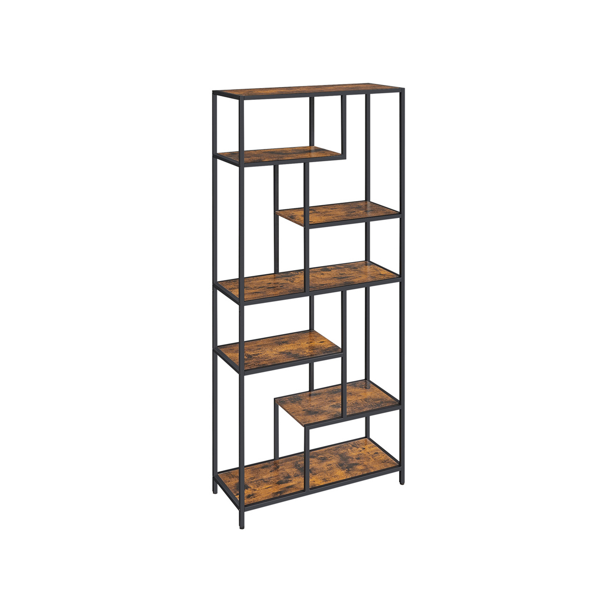 VASAGLE bogreol, 6 niveauer, 30 × 80 × 180 cm, rustikbrun/sort, LLS119B01