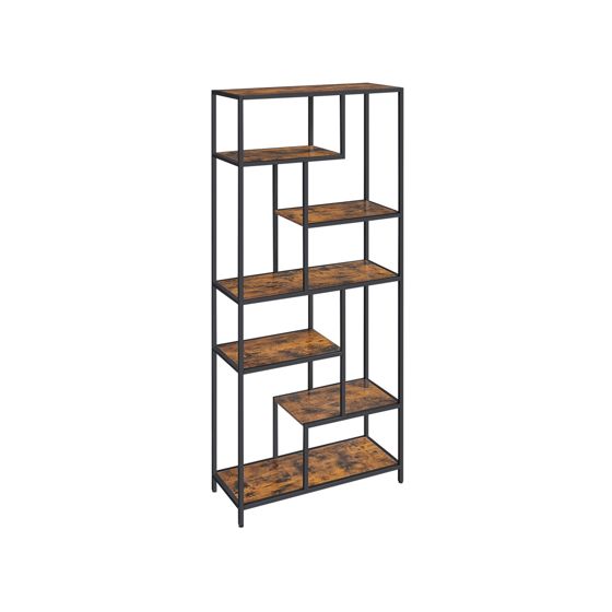 Vasagle bogreol, 6 niveauer, 30 × 80 × 180 cm, rustikbrun/sort, LLS119B01