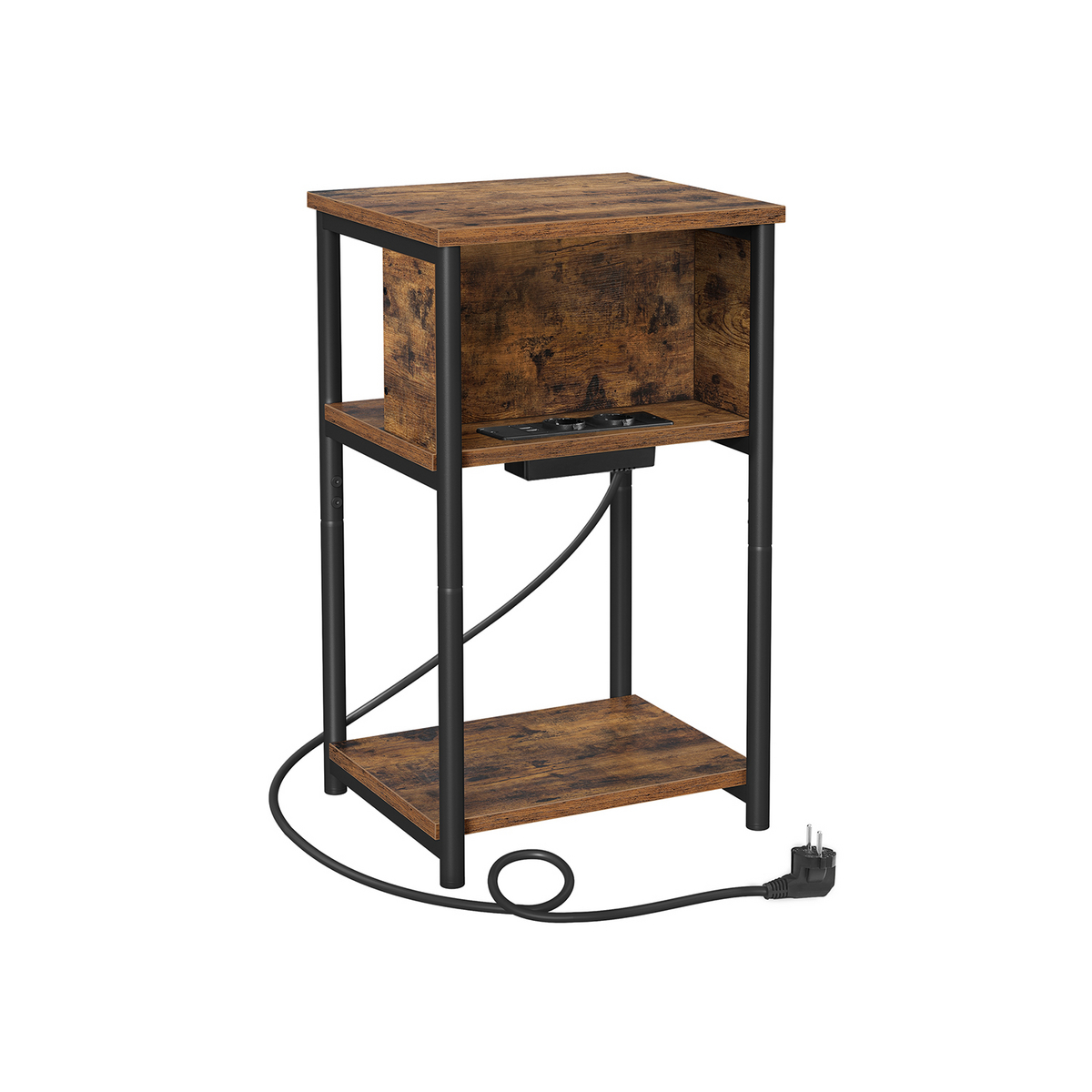 VASAGLE sidebord, 30 × 34 × 58 cm, med ladestation, vintagebrun/sort, LET375B01