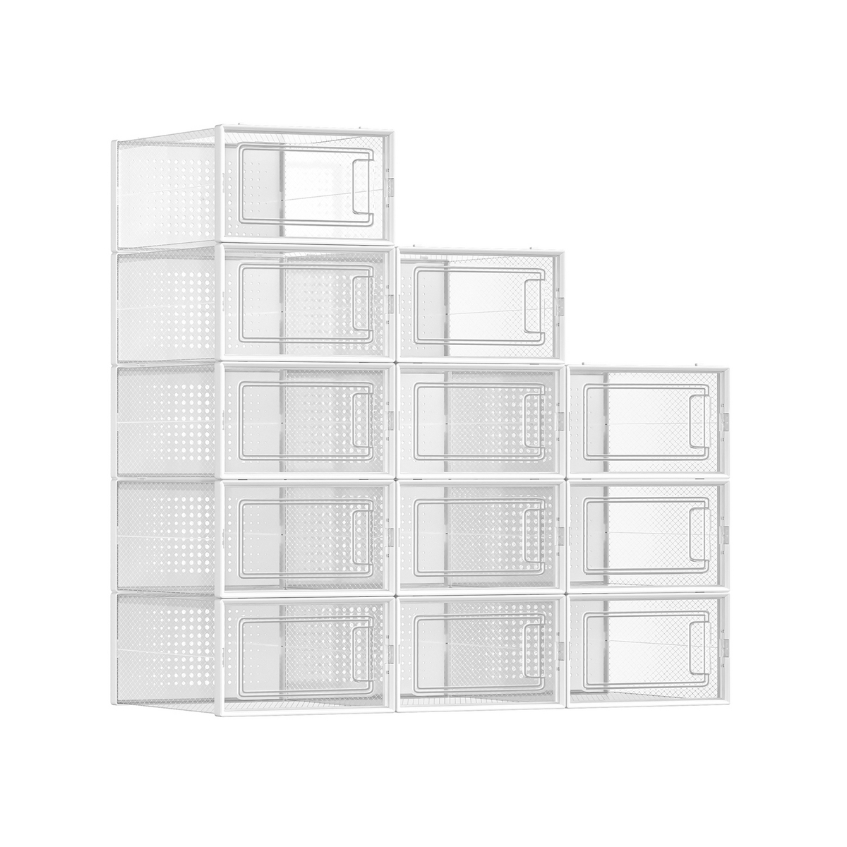 Songmics skoæsker, 12-pak, sammenklappelig, stabelbar, transparent/hvid, LSP12SWT