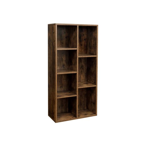 Vasagle bogreol, 7 rum, 50 × 24 × 106 cm, fritstående, rustikbrun, LBC27BX