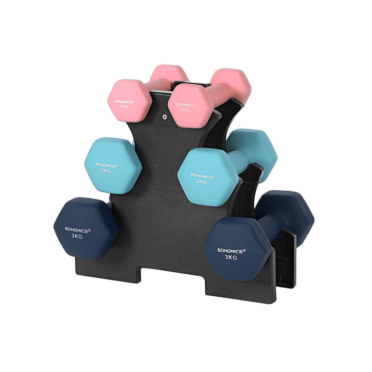 Songmics håndvægte, 2 × 1/2/3 kg, lyserød/aqua/blå, SYL612MK