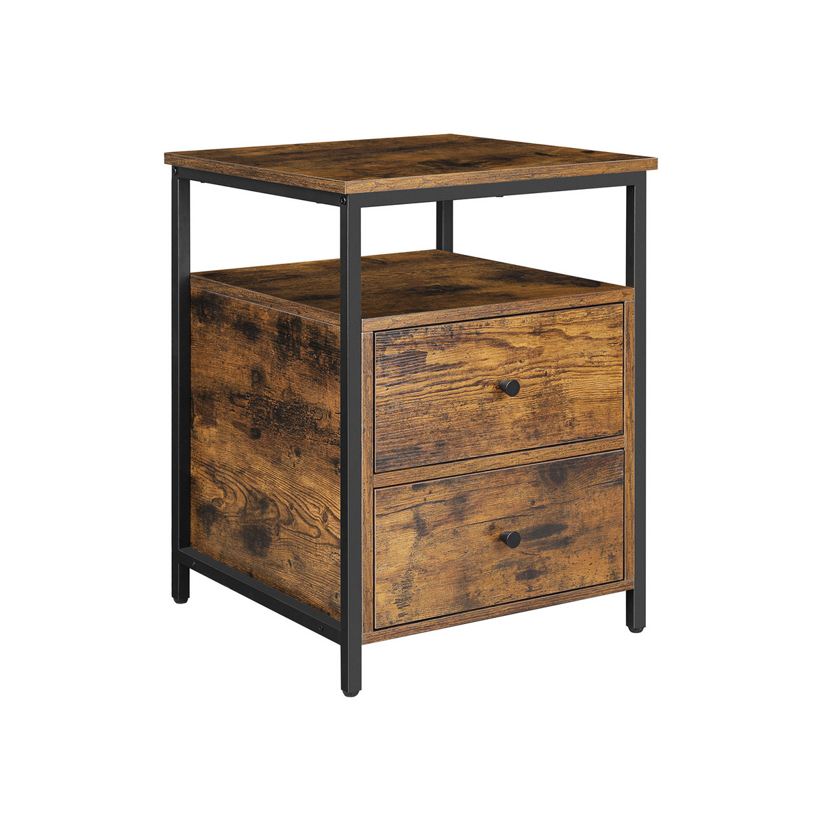 Vasagle sengebord, 2 skuffer, 45 × 45 × 60 cm, rustikbrun/sort, LET067B01