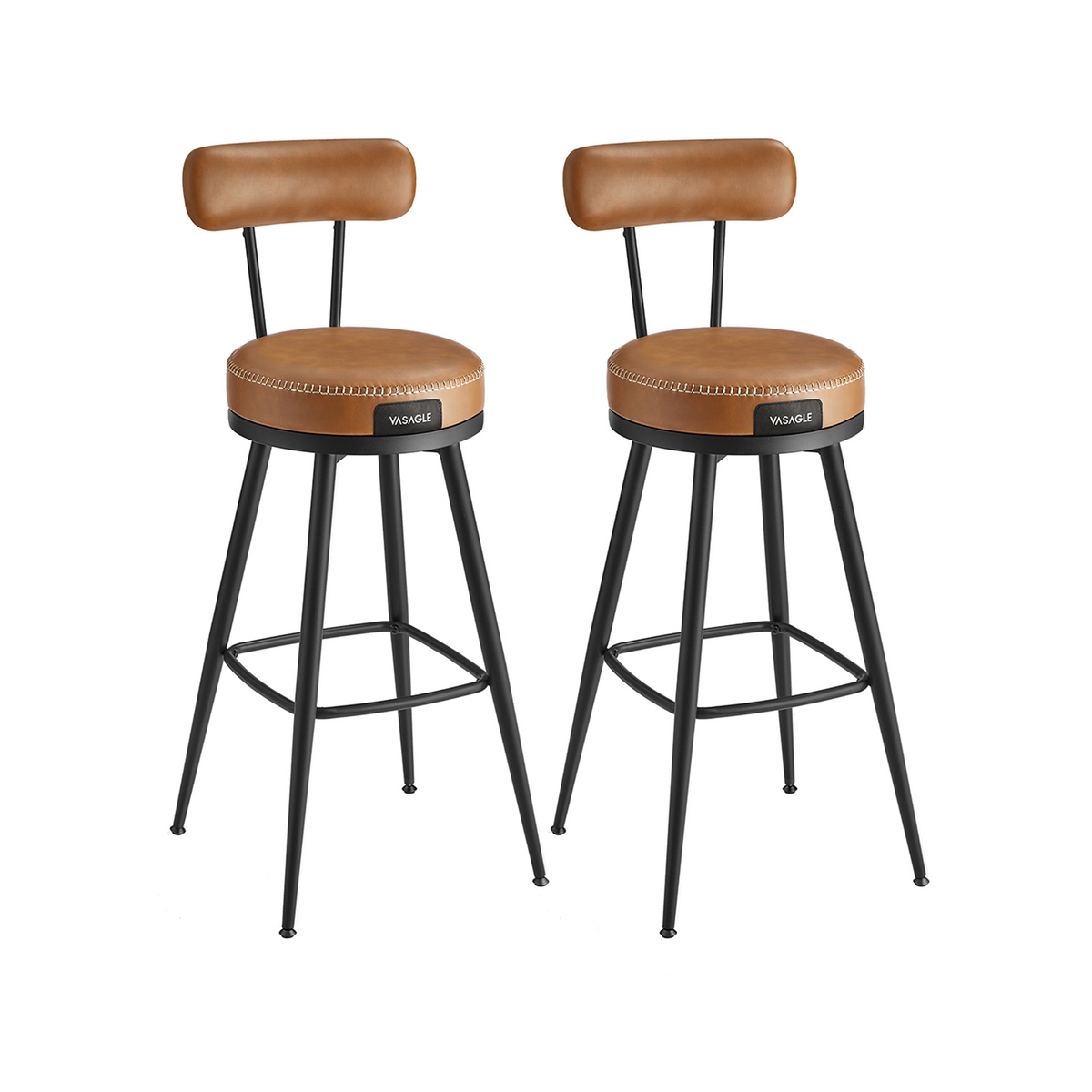 Vasagle barstol, 2-pak, 76cm, drejelig, med ryglæn, brun, LBC889K01