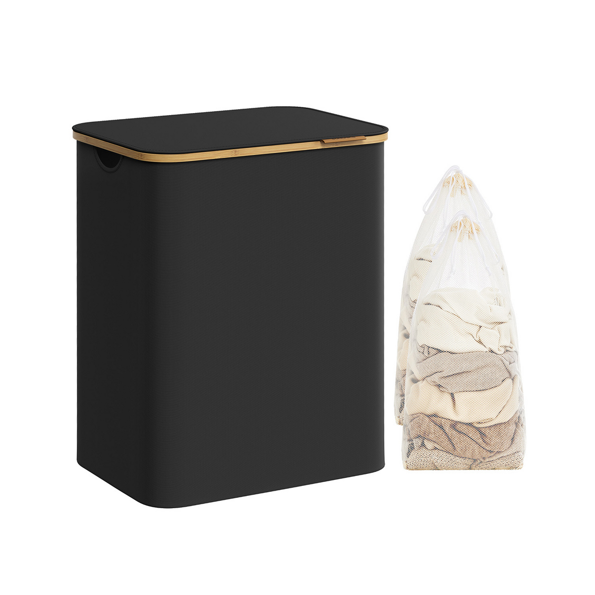 SONGMICS vasketøjskurv, 130 L, 52 × 38.5 × 70.5 cm, med låg, sort, LCB513B01