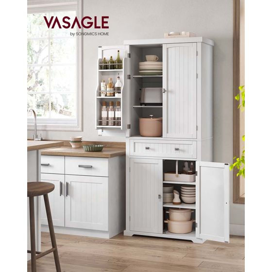 Vasagle opbevaringsskab, 6 låger, 40 × 76 × 182.1 cm, justerbar hylde, fritstående, hvid, BBC561W21