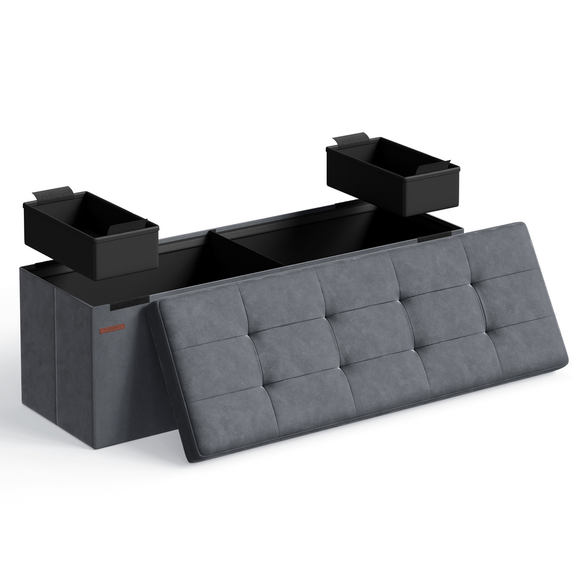 Songmics opbevaringspuf, 15 × 43.3 × 15 tommer, sammenklappelig, grå, ULSF277G01