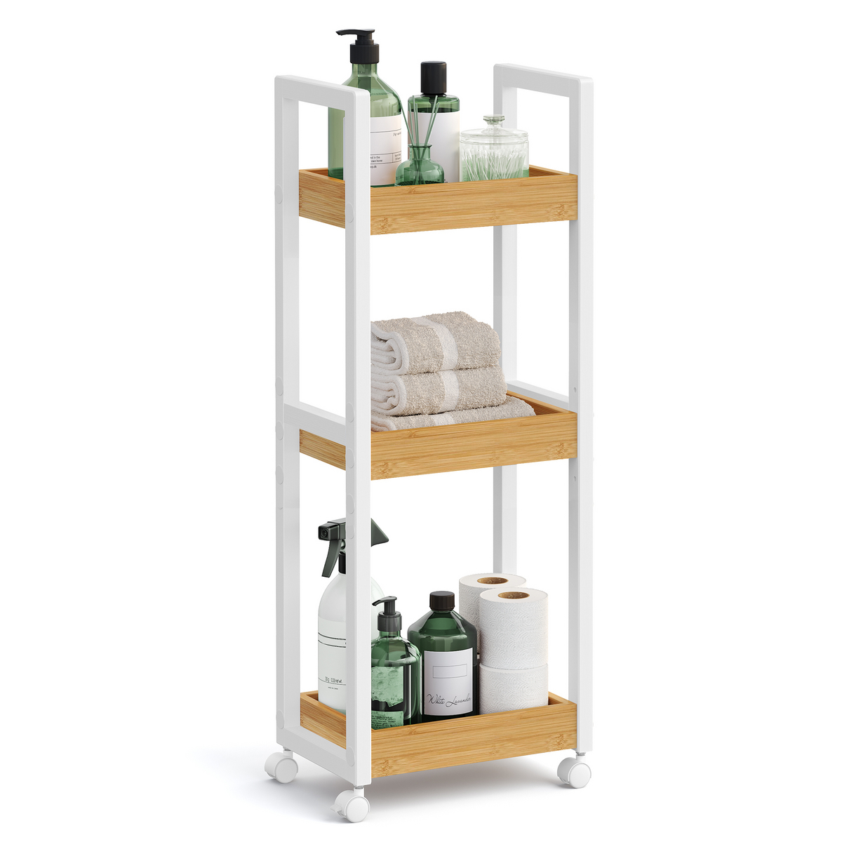 SONGMICS badeværelseshylde, 3 niveauer, 11.8 × 7.9 × 31.5 tommer, vægmonteret, fritstående