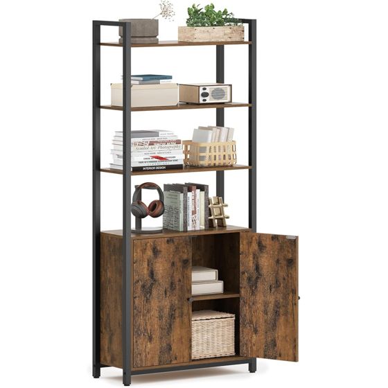 Vasagle bogreol, 6 niveauer, 24 × 60 × 159.5 cm, justerbar hylde, rustikbrun/sort, LLS133K01