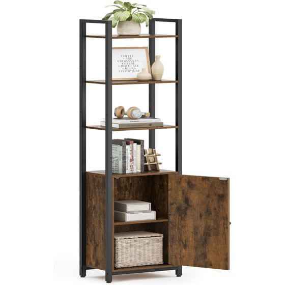 Vasagle bogreol, 6 niveauer, 24 × 40 × 159.5 cm, justerbar hylde, rustikbrun/sort, LLS132K01