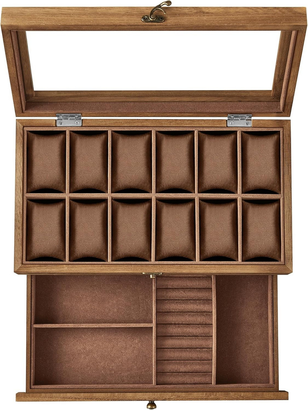 Songmics smykkeskrin, 2 niveauer, valnød, JOW012K01