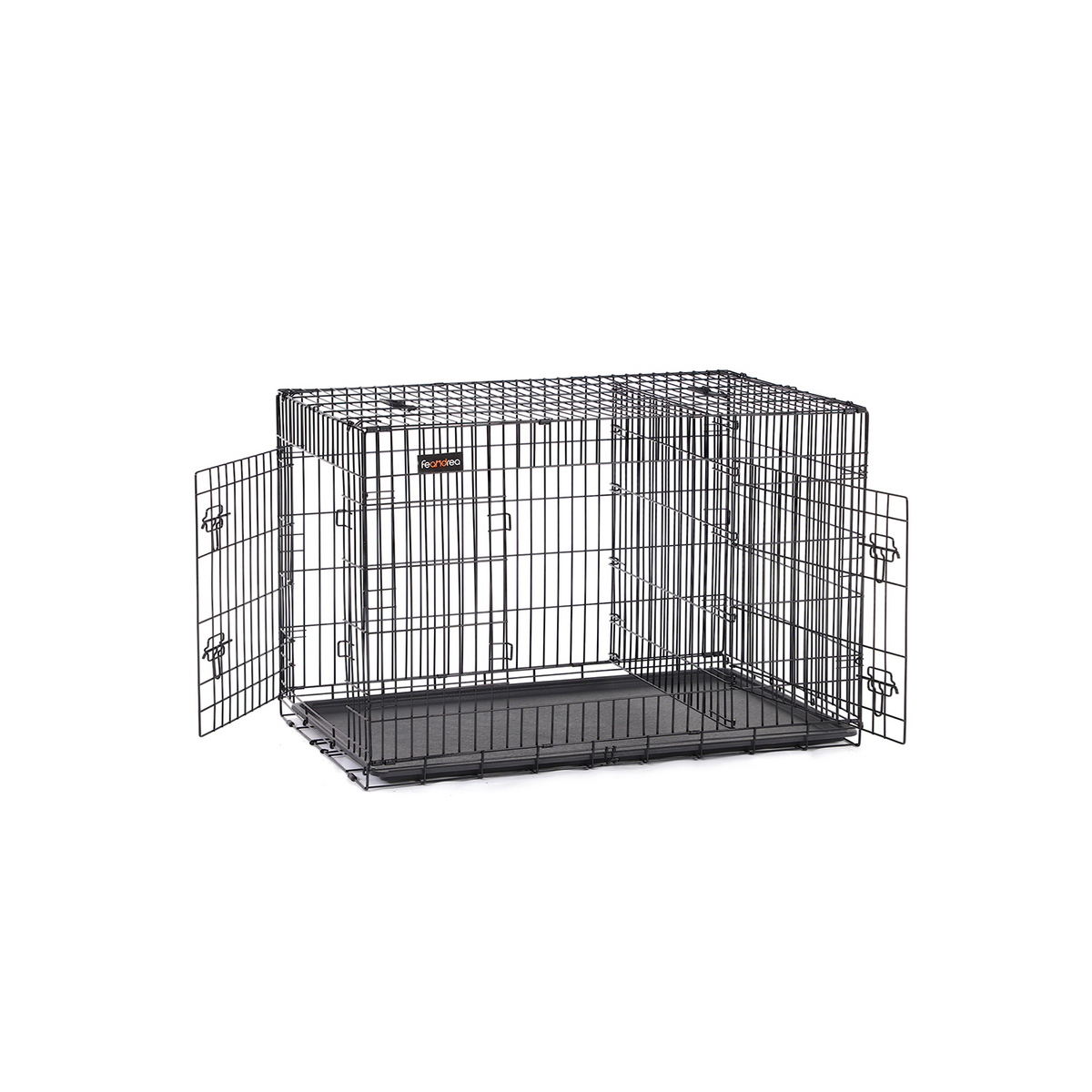 FEANDREA hundebur, 2 låger, 122 × 74.5 × 80.5 cm, sort, PPD48BK