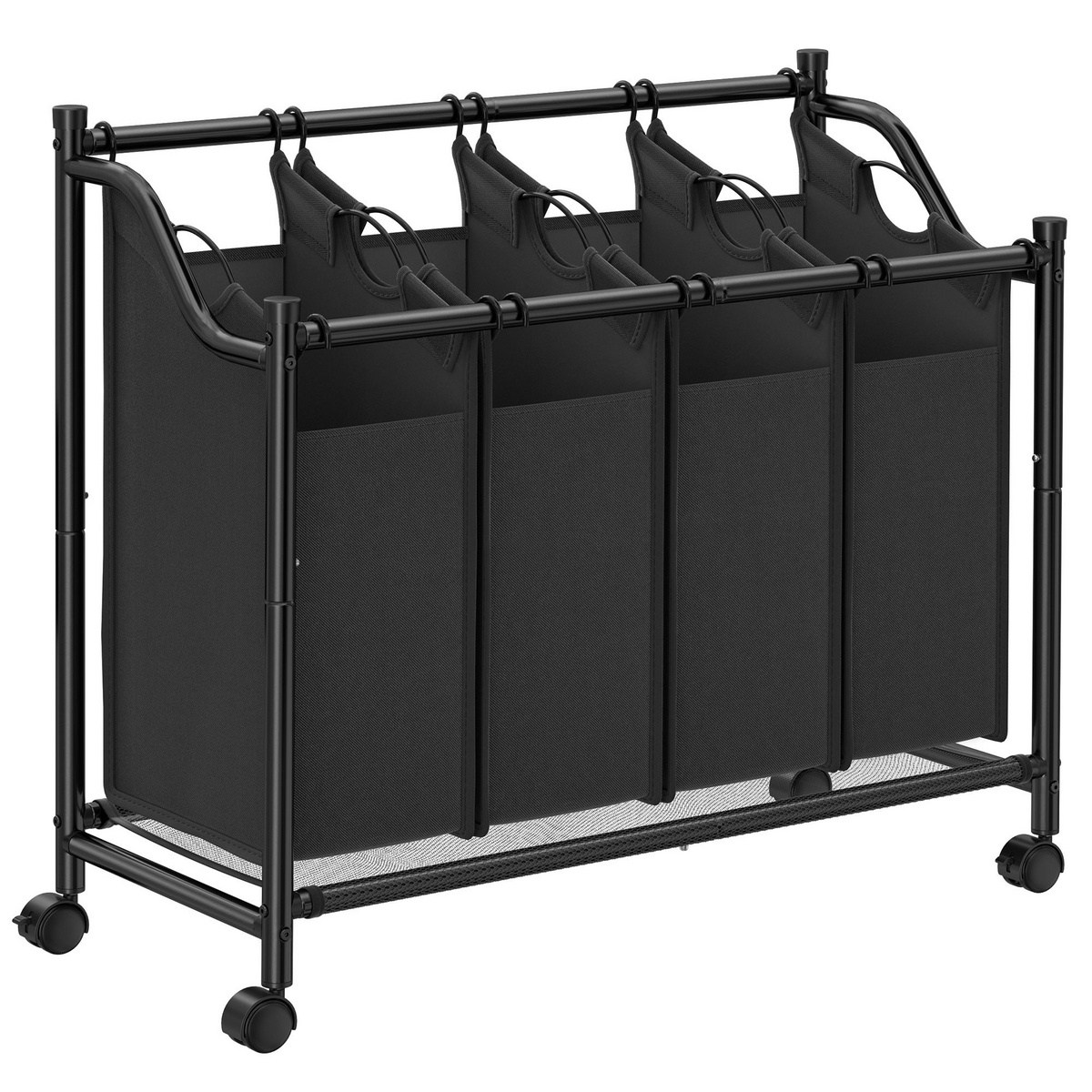 SONGMICS vasketøjssorterer, 4 × 35 L, med hjul, sort, LSF005