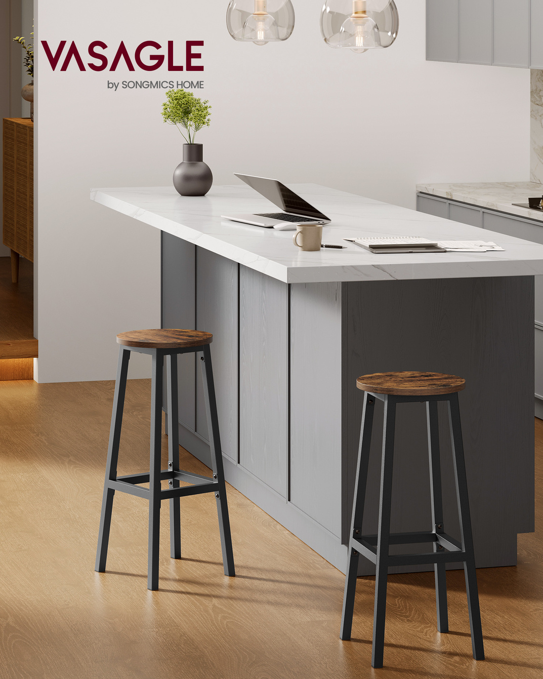 Vasagle barstol, 2-pak, 74 cm, rustikbrun, LBC132K01
