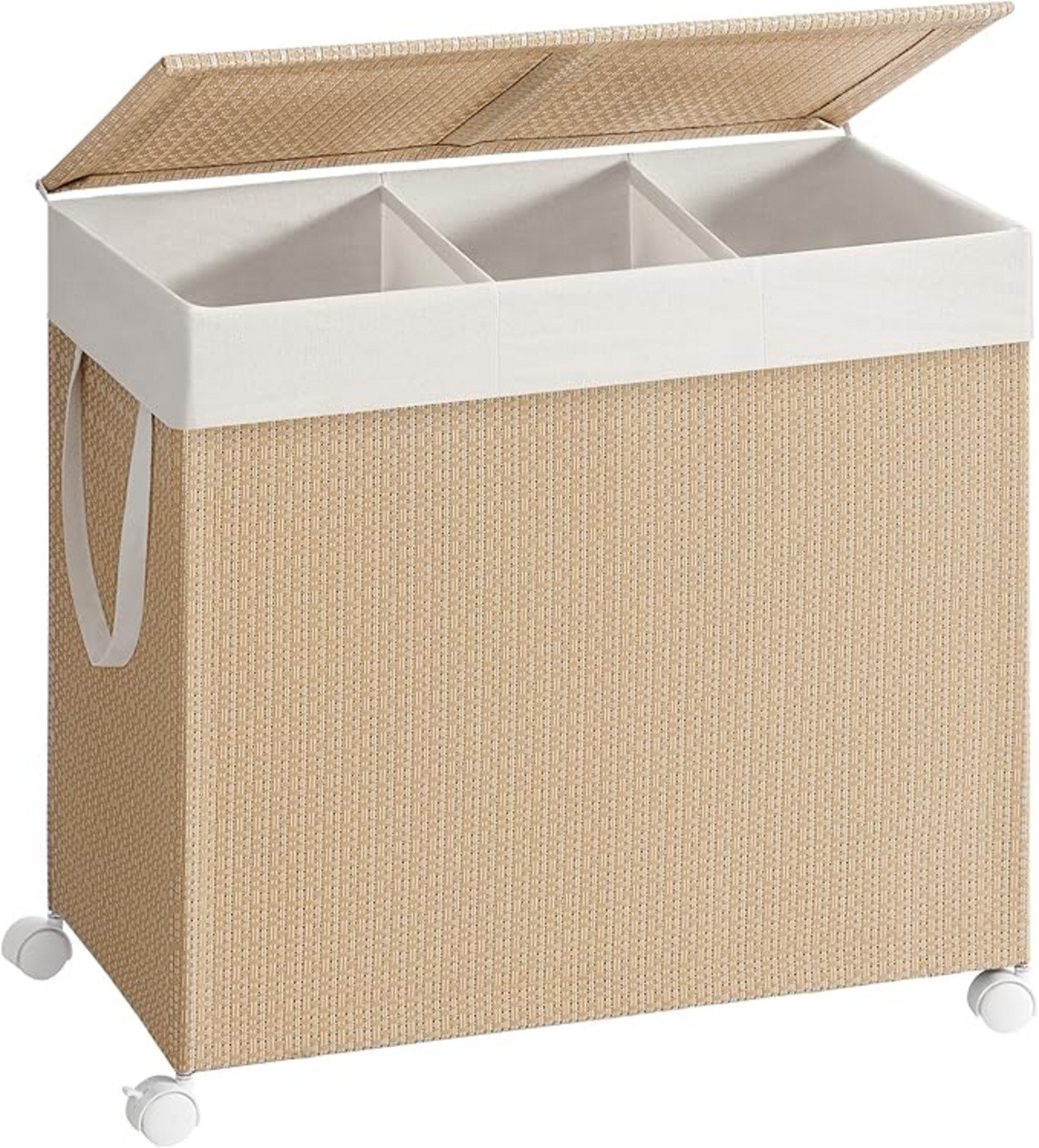 SONGMICS HOME vasketøjskurv, 140 L, med hjul, med låg, naturbeige, LCB602N01