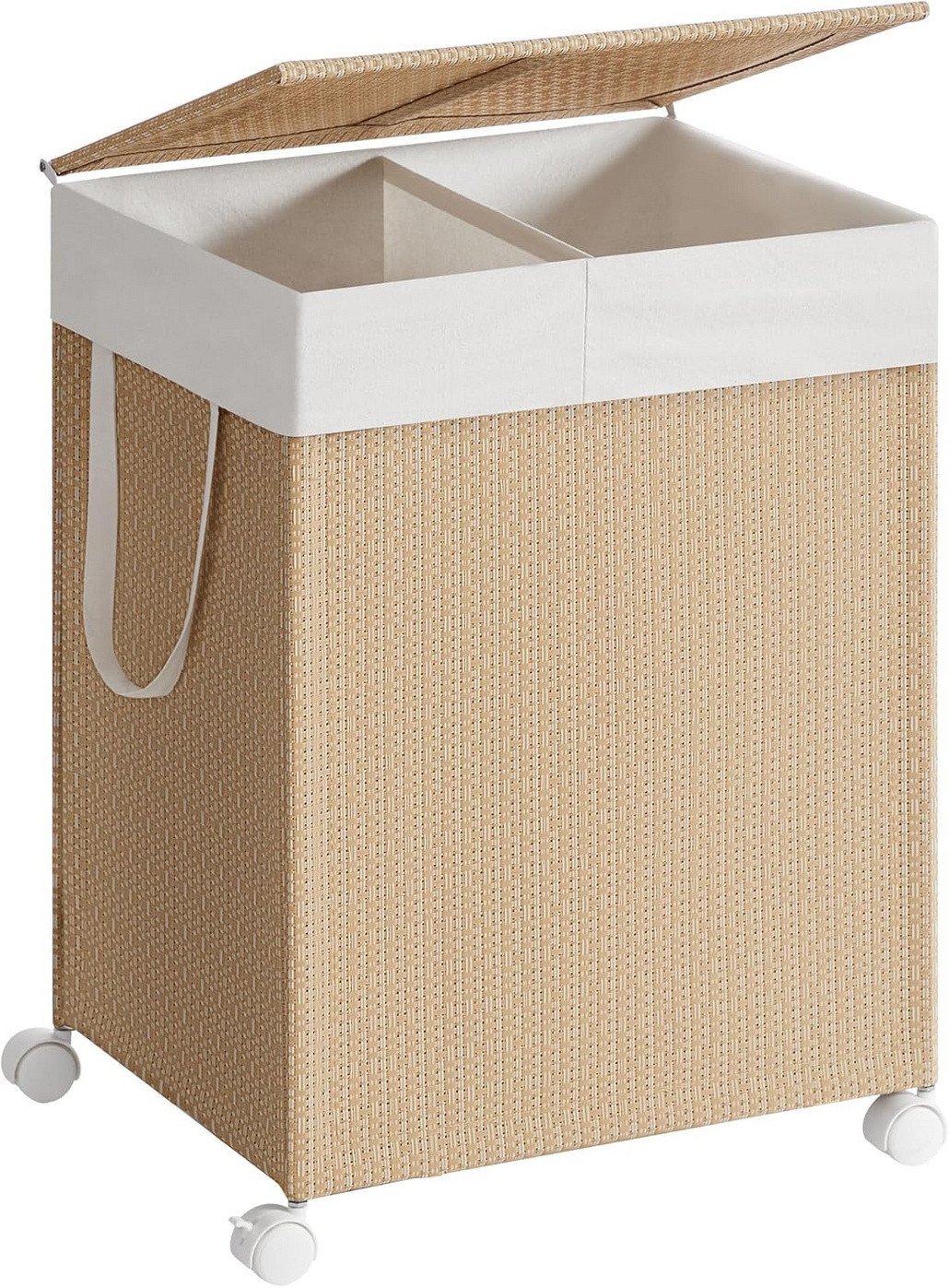 Songmics vasketøjskurv, 2 rum, 100 L, med låg, naturbeige, LCB601N01