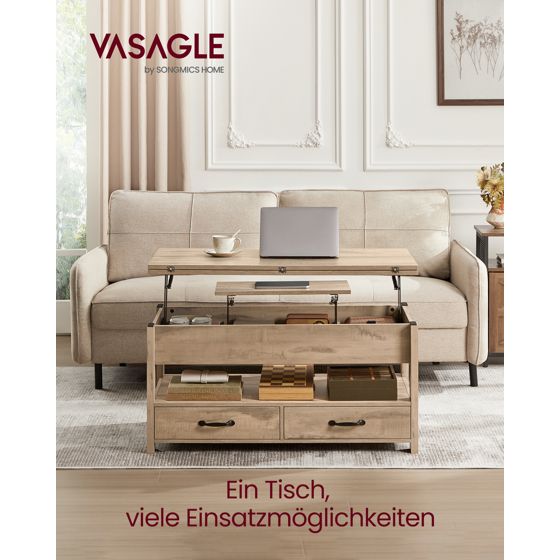 Vasagle sofabord, 2 skuffer, højdejusterbar, brun, LCT254L01