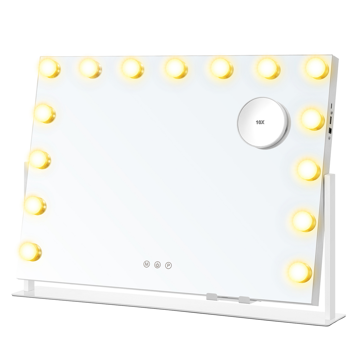 SONGMICS makeupspejl, 58 × 43 cm, med LED-belysning, med ladeporte, mat hvid, LWM001W02
