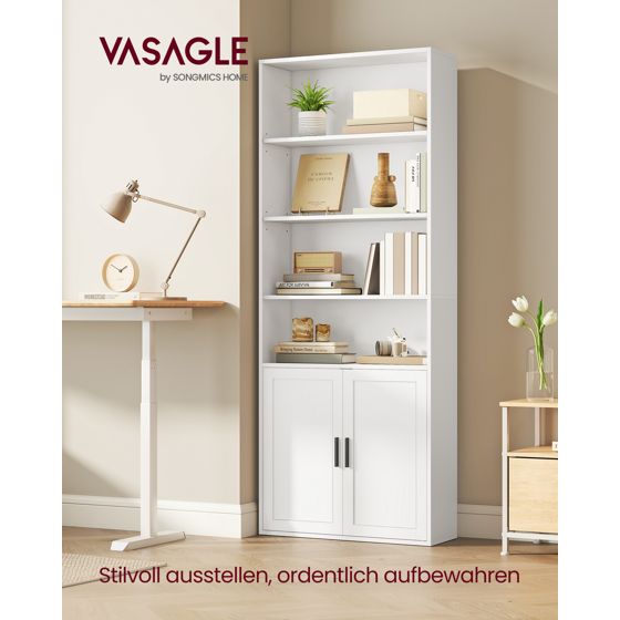 Vasagle bogreol, 6 niveauer, 24 × 60 × 175 cm, skyhvid, LBC402W01