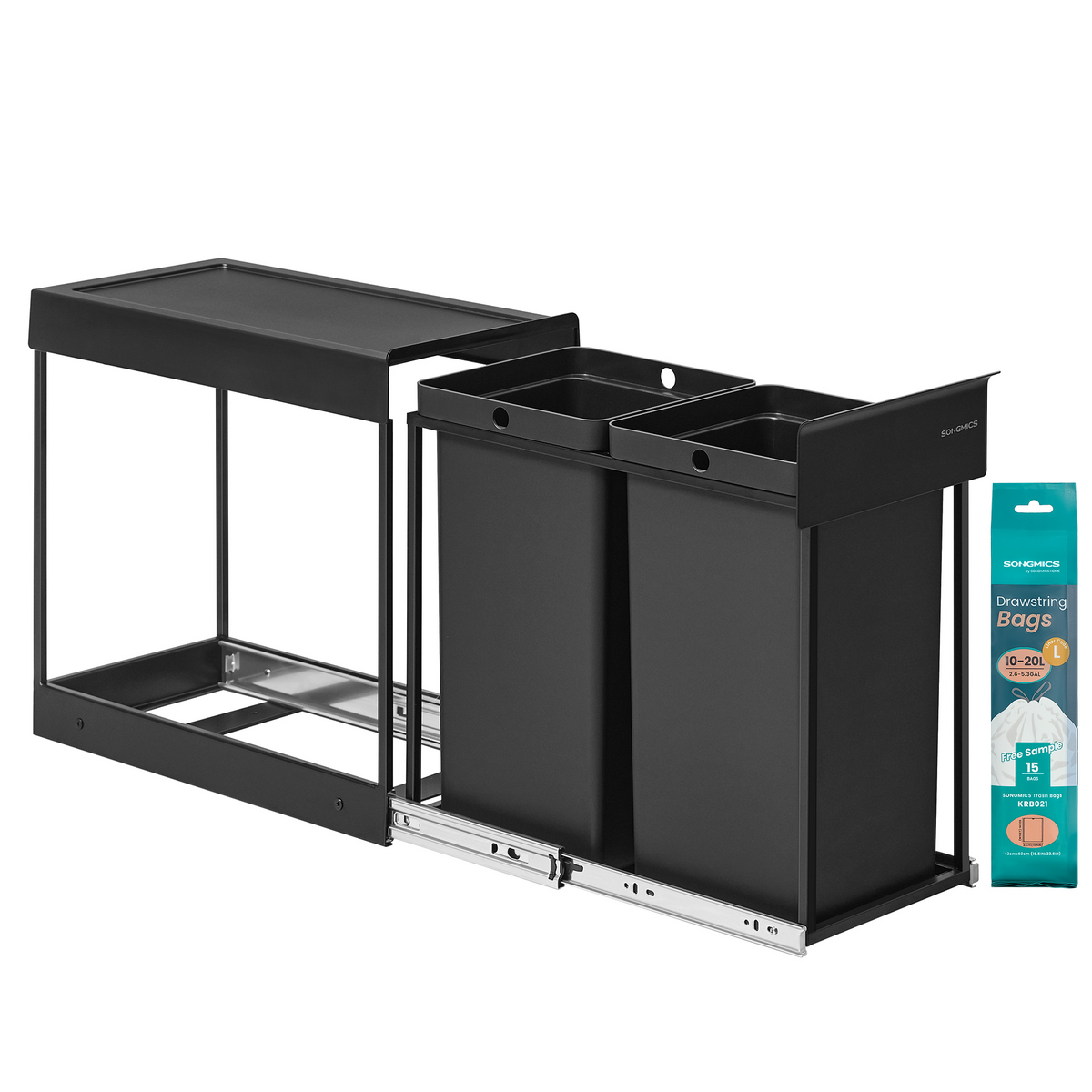 SONGMICS affaldssorteringsspand, 15 L, sort, LTB950B01