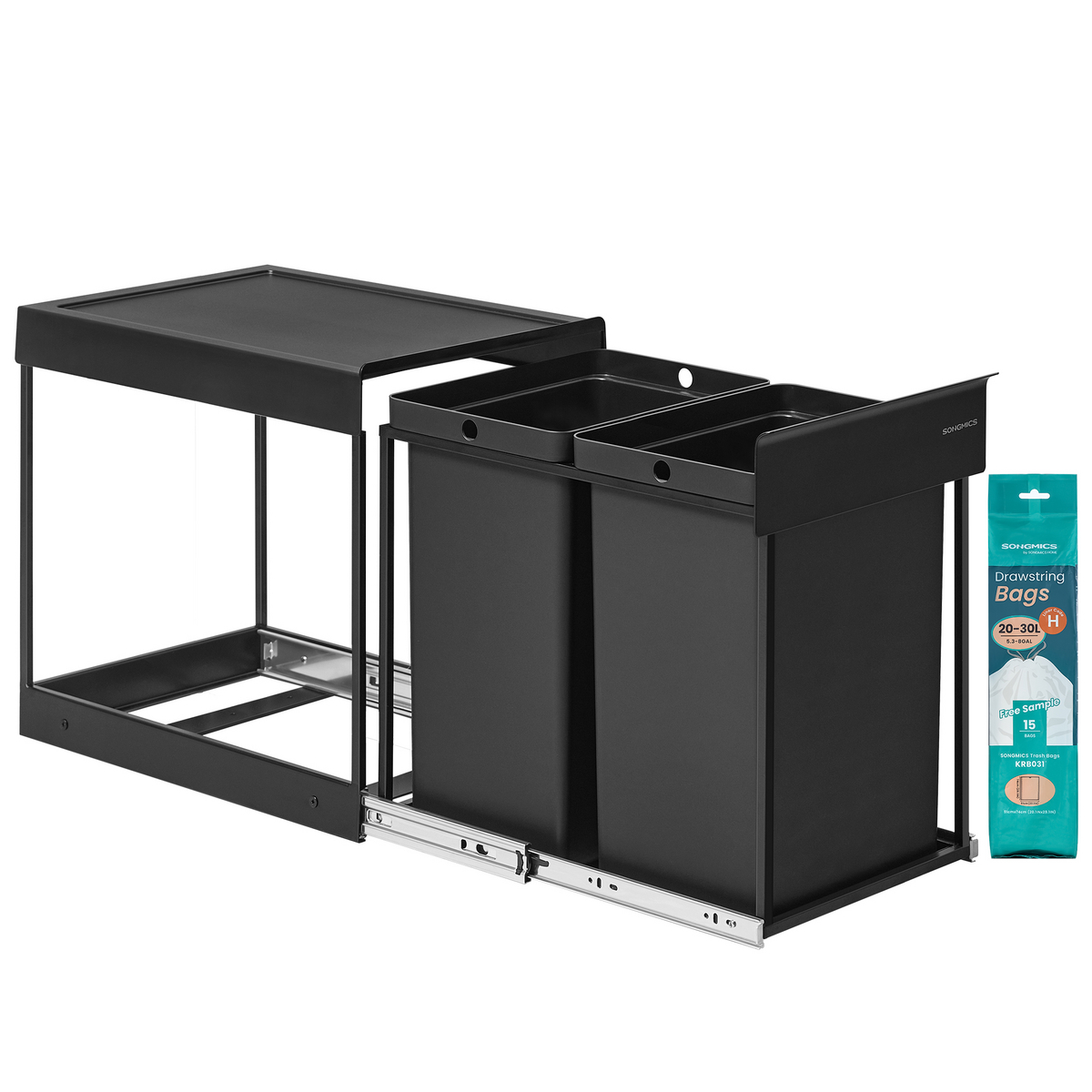 SONGMICS affaldssorteringsspand, 20 L, sort, LTB951B01