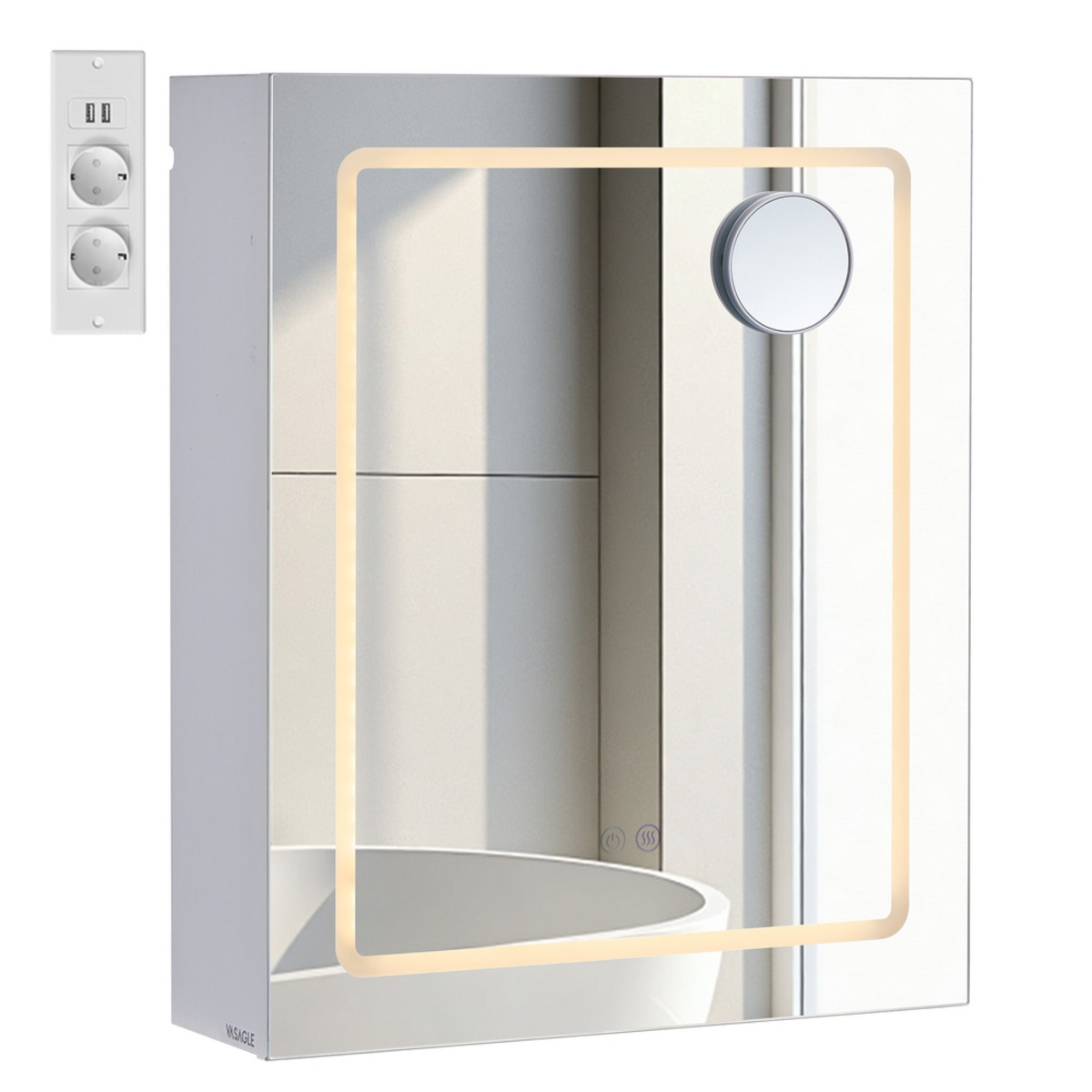 VASAGLE spejlskab med LED-belysning, 50 × 16.5 × 60 cm