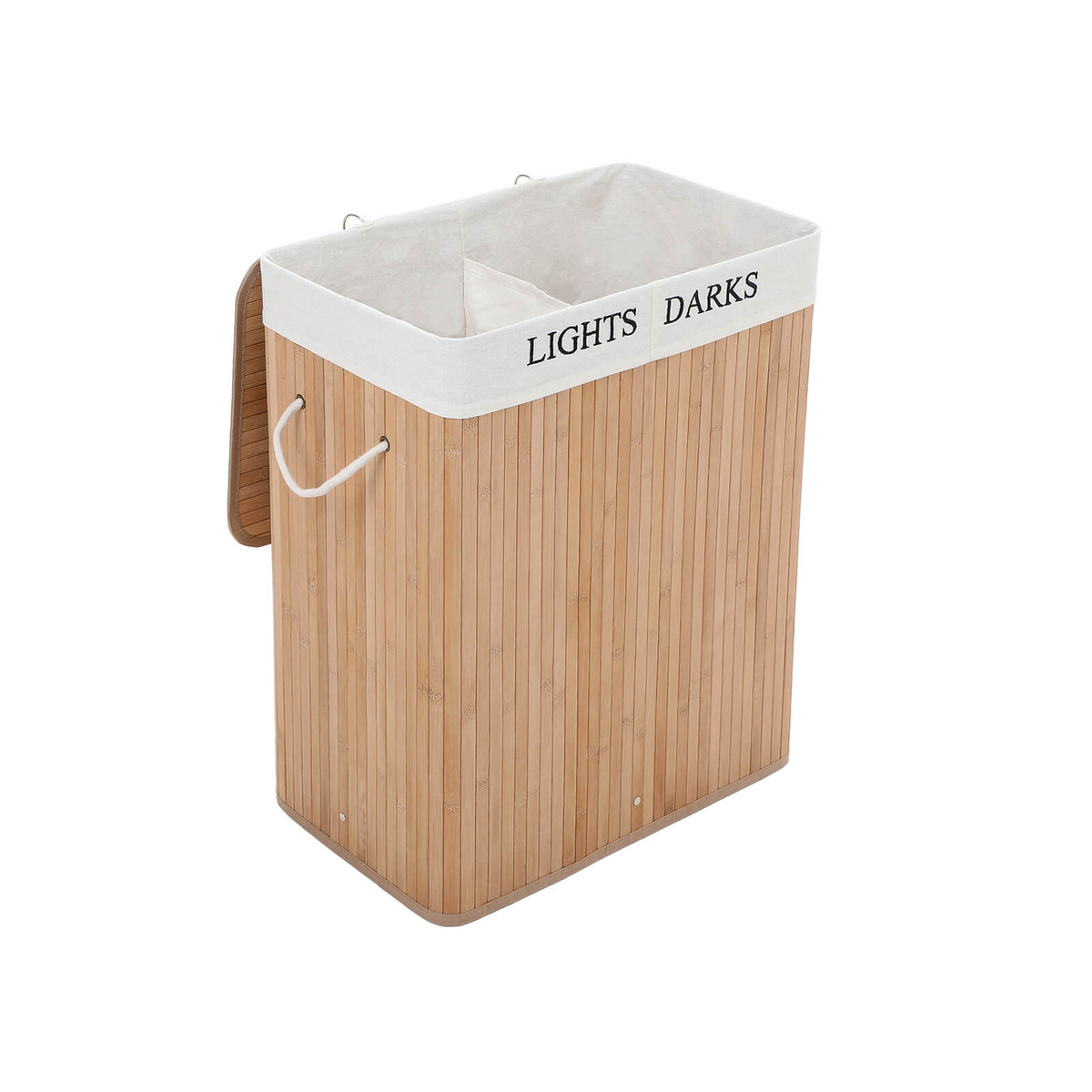 SONGMICS vasketøjskurv, 2 rum, 100 L, 62.5 × 52 × 32 cm, sammenklappelig, naturfarvet, LCB64Y