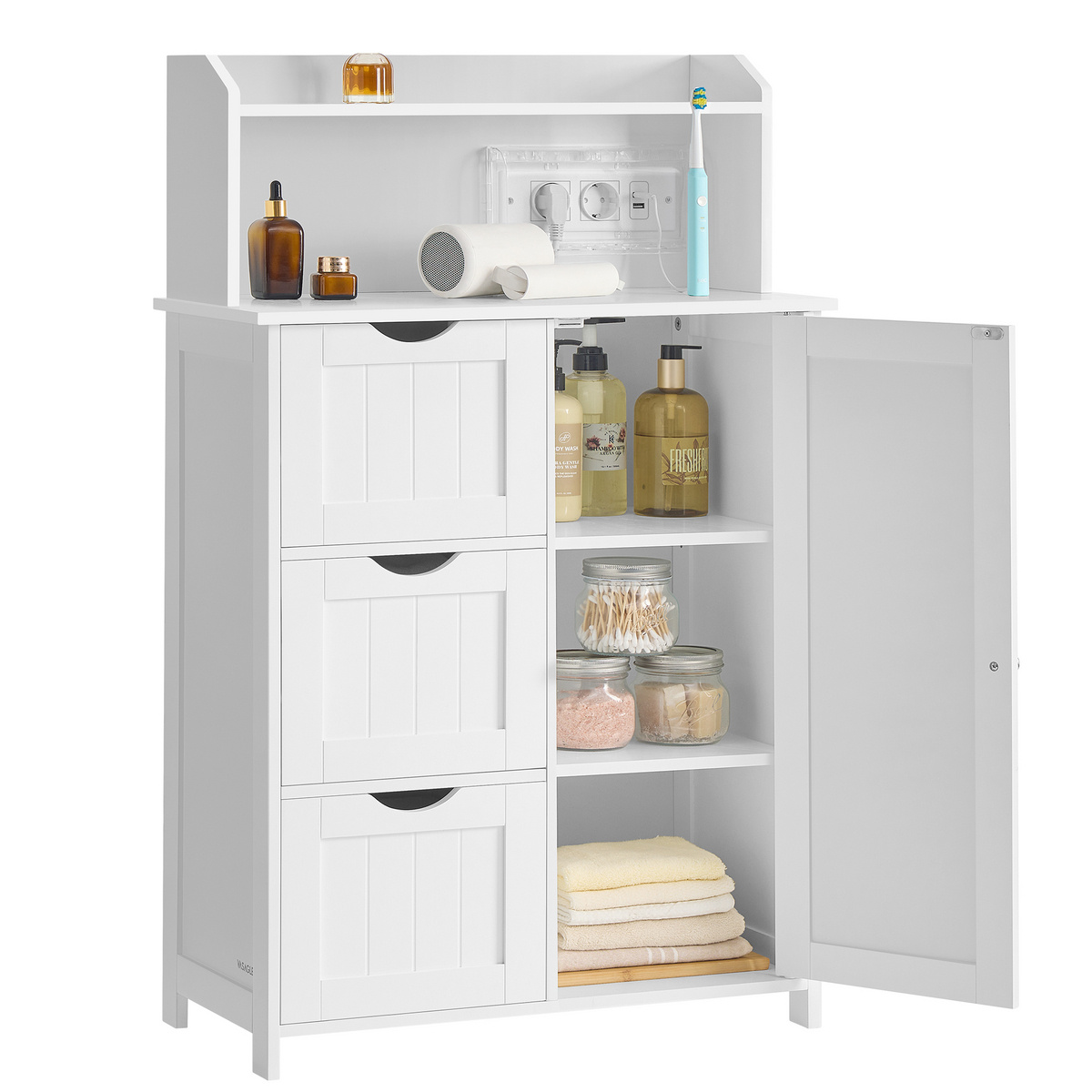 Vasagle badeværelsesskab, 30 × 60 × 100 cm, justerbar hylde, med ladestation, skyhvid, BBC775W03